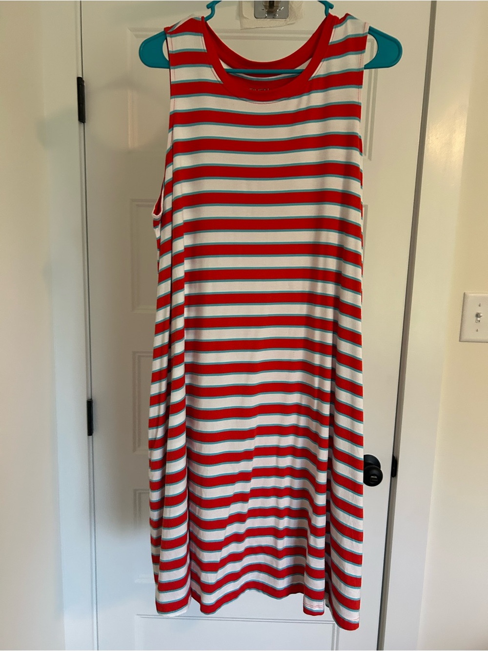 Time and Tru Red and White Striped Sleeveless Midi Dress